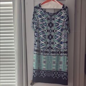 Patterned Blue and Green Dress